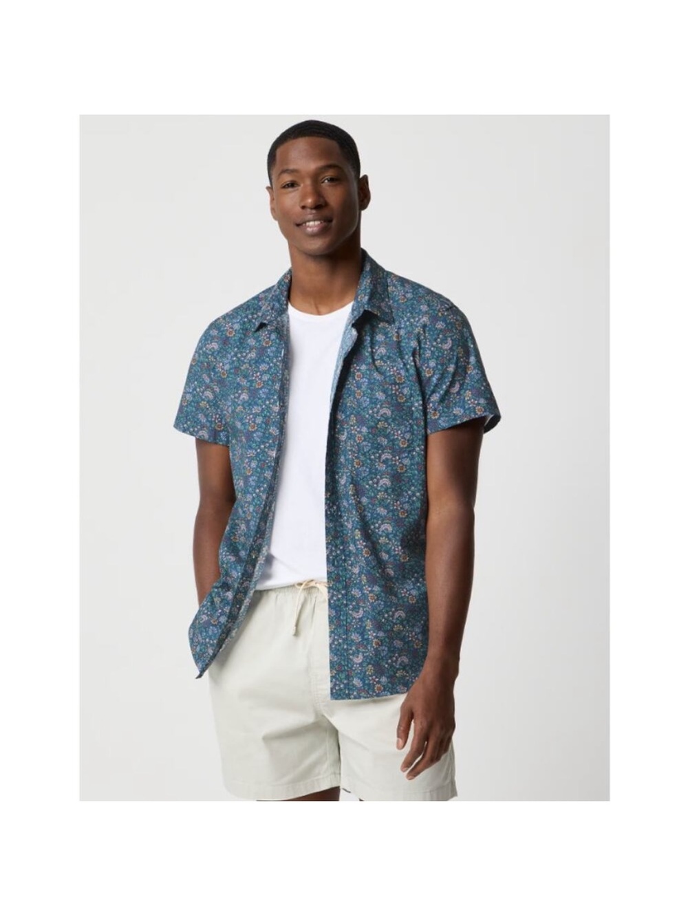 J Crew Factory Blue Floral Short-Sleeve Button-Down Shirt - Men's